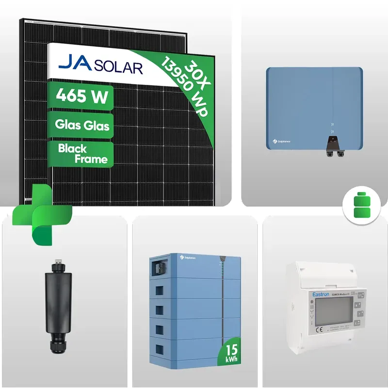 PV Set - 13950Wp PV-Komplettpaket mit 15kWh Batterie | JA Solar 465W Black Frame JAM54D40-465 LR Modulen